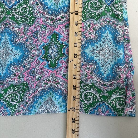 Talbots Blouse Paisley short Sleeve Blue Green Pink Lightweight XL Satin - Picture 9 of 9